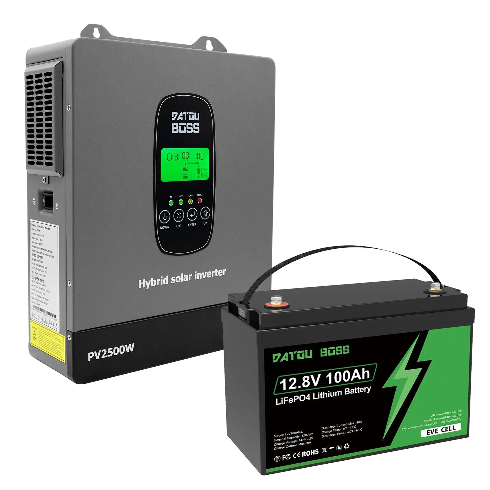 DATOUBOSS DT-1218M + DT-12V100A-L01 — Комплект 1800 Вт 1,28 кВт·год: інвертор + LiFePO₄ EVE 100 А·год, головне фото
