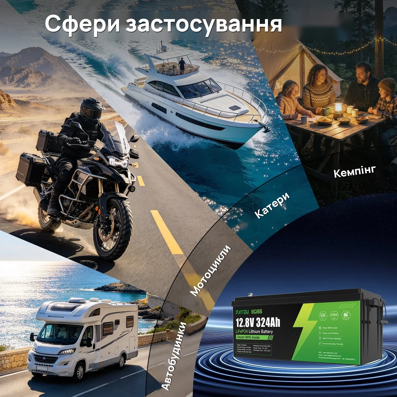 DATOUBOSS DT-12324 — LiFePO₄ акумулятор 12 В 324 А·год, BMS 200 А, Bluetooth, фото 3 з галереї