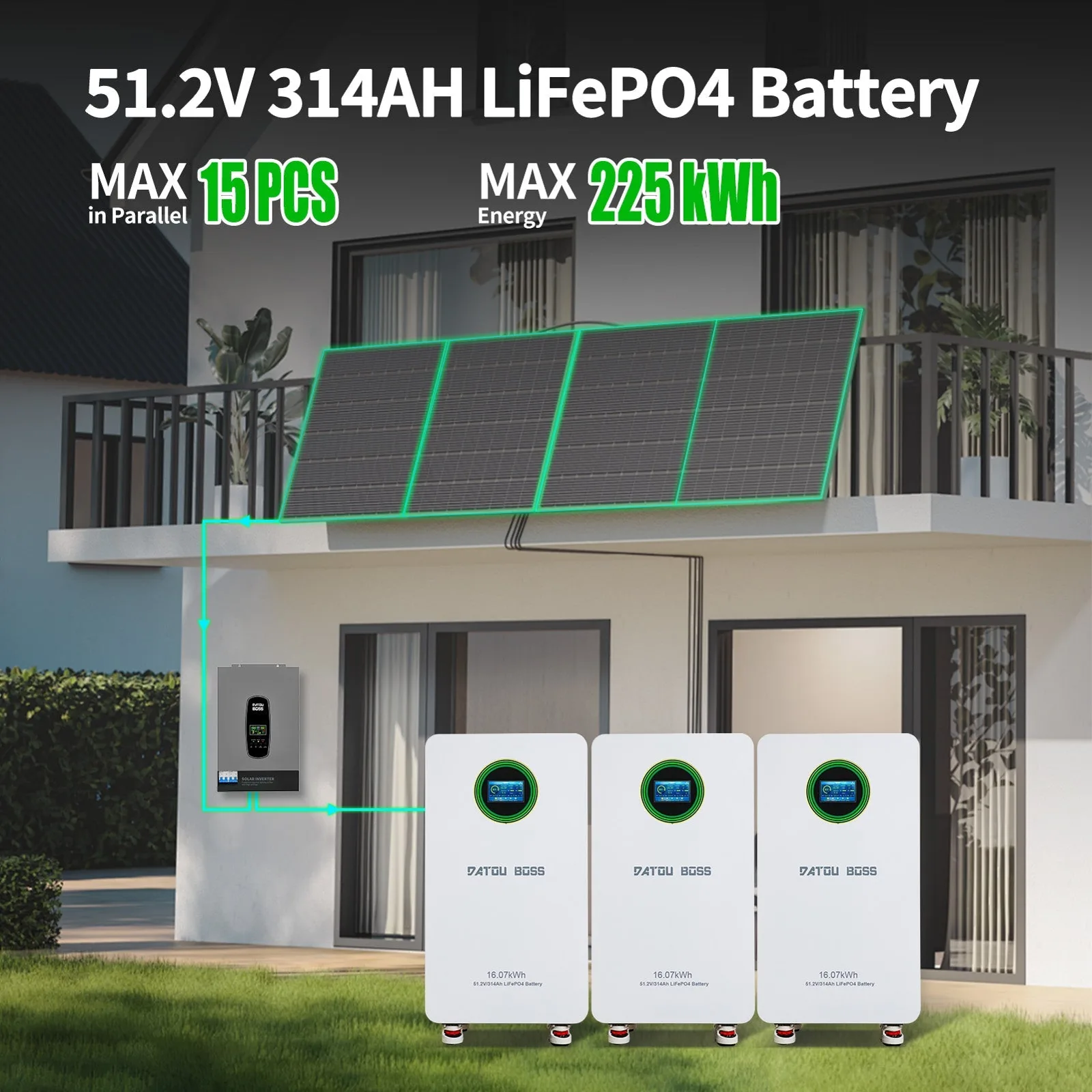 DATOUBOSS LFP48-314-FSD — Підлоговий LiFePO₄ акумулятор 51,2 В 314 А·год (16,07 кВт·год), фото 8 з галереї