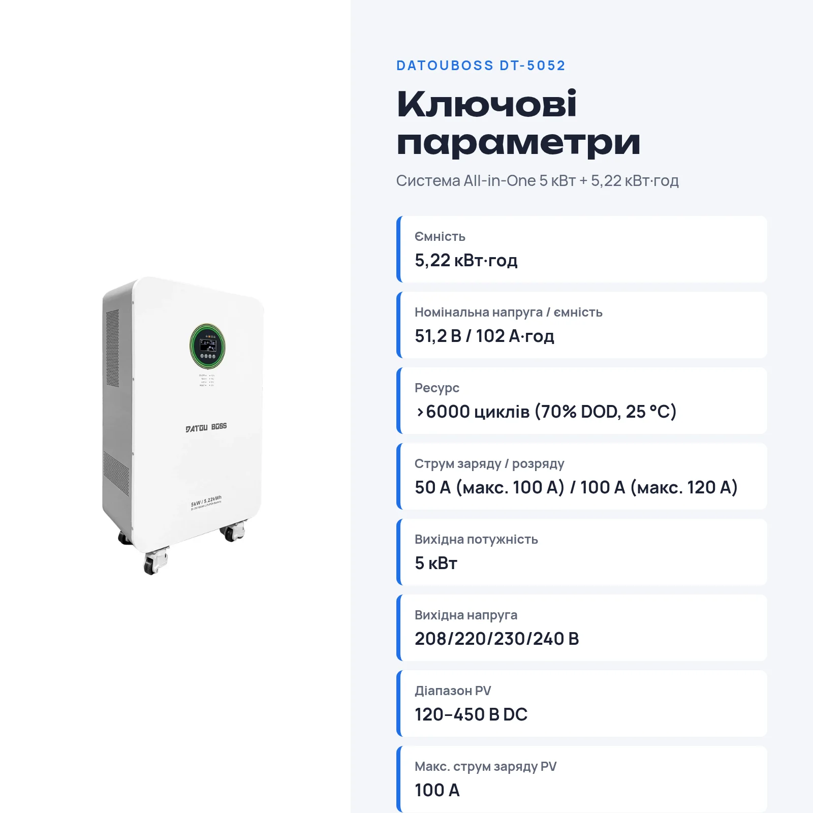 DATOUBOSS DT-5052 — Система All-in-One 5 кВт + 5,22 кВт·год, фото 2 з галереї