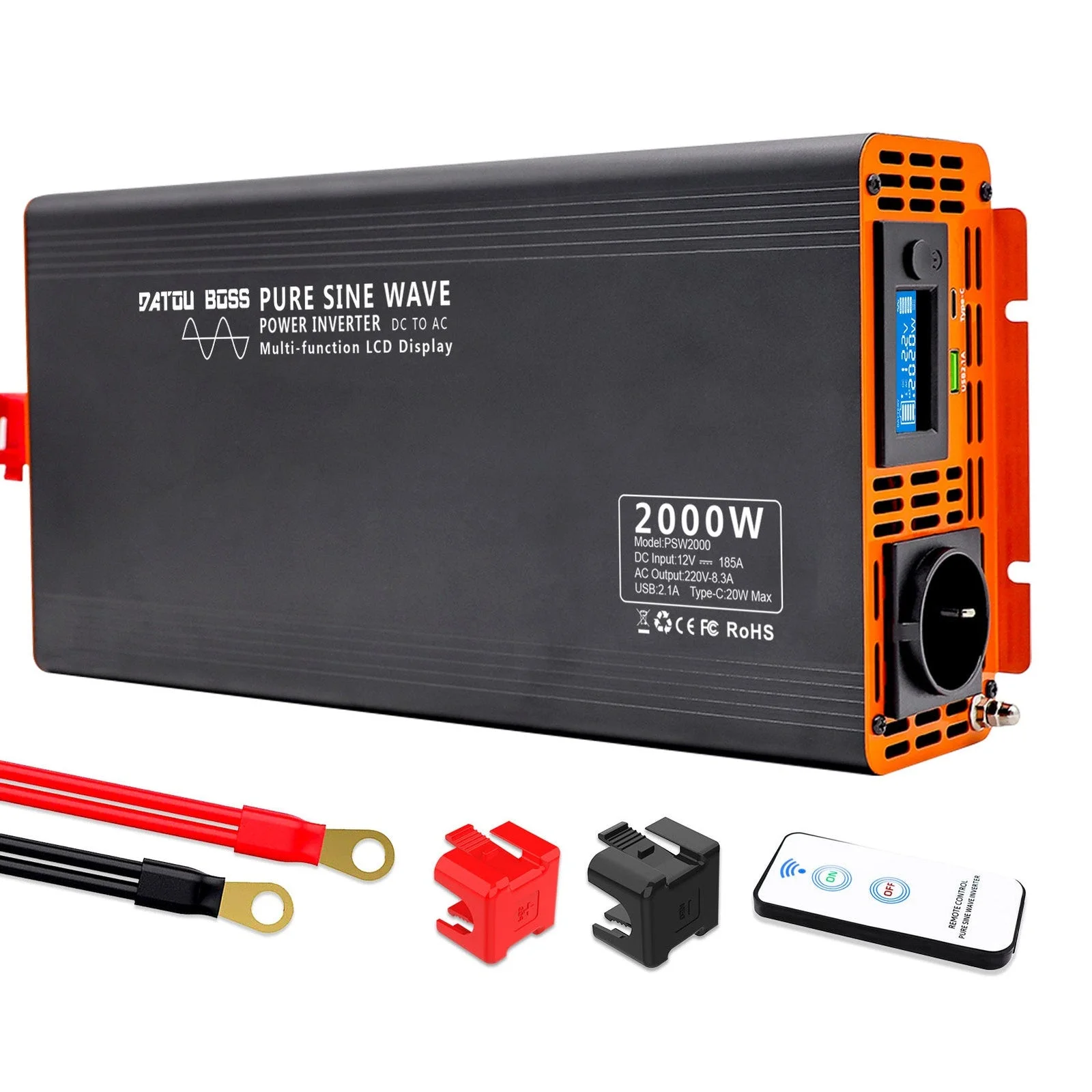 DATOUBOSS DT-PSW2000W-12V — Інвертор чистої синусоїди 2000 Вт 12 В з пультом, головне фото
