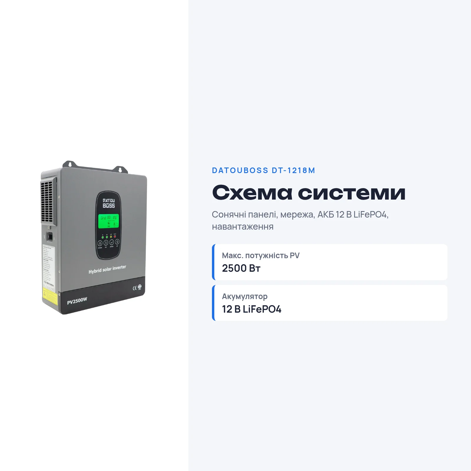 DATOUBOSS DT-1218M — Гібридний інвертор 1800 Вт 12 В з MPPT, фото 10 з галереї