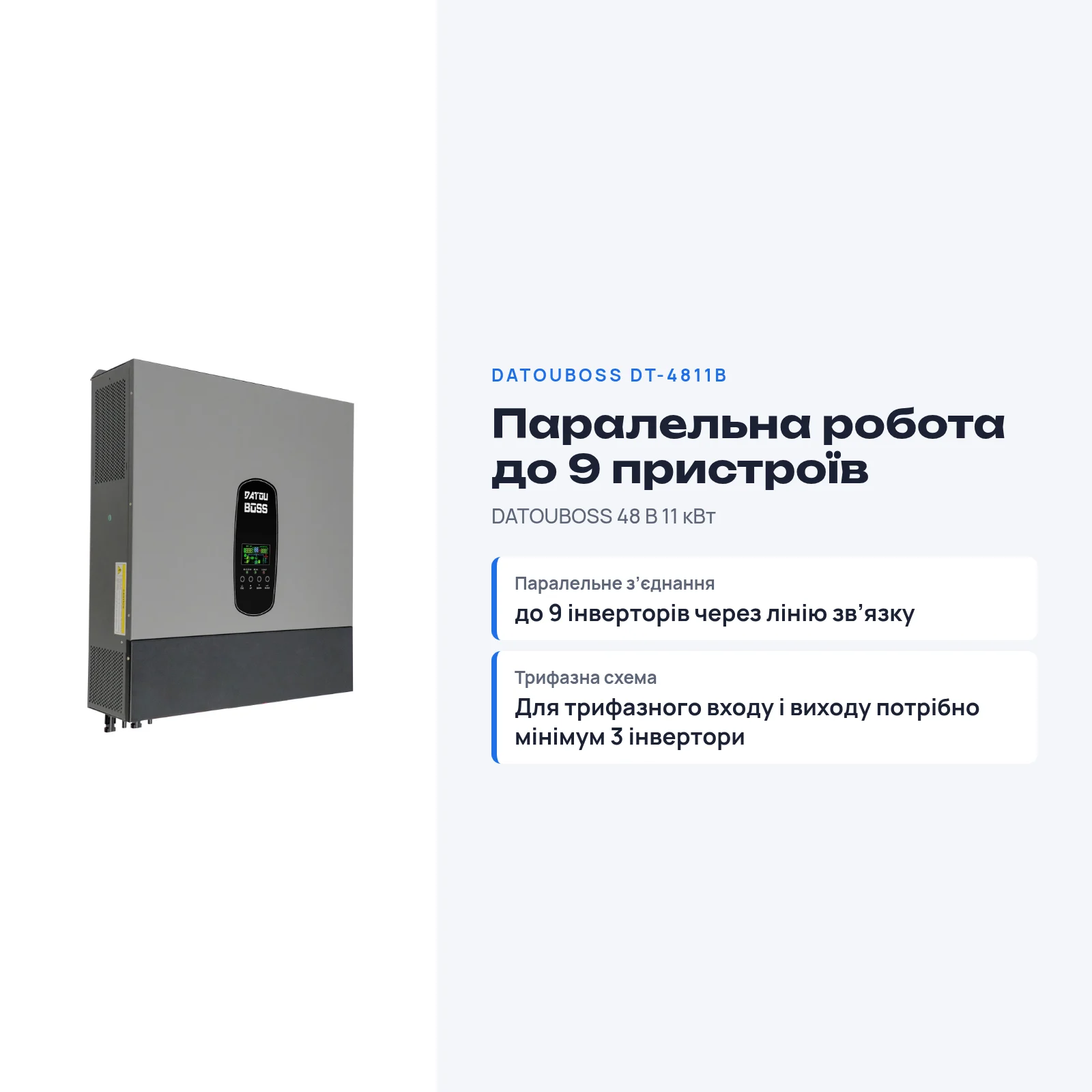 DATOUBOSS DT-4811B — Гібридний інвертор 11 кВт 48 В, 2×MPPT, фото 6 з галереї