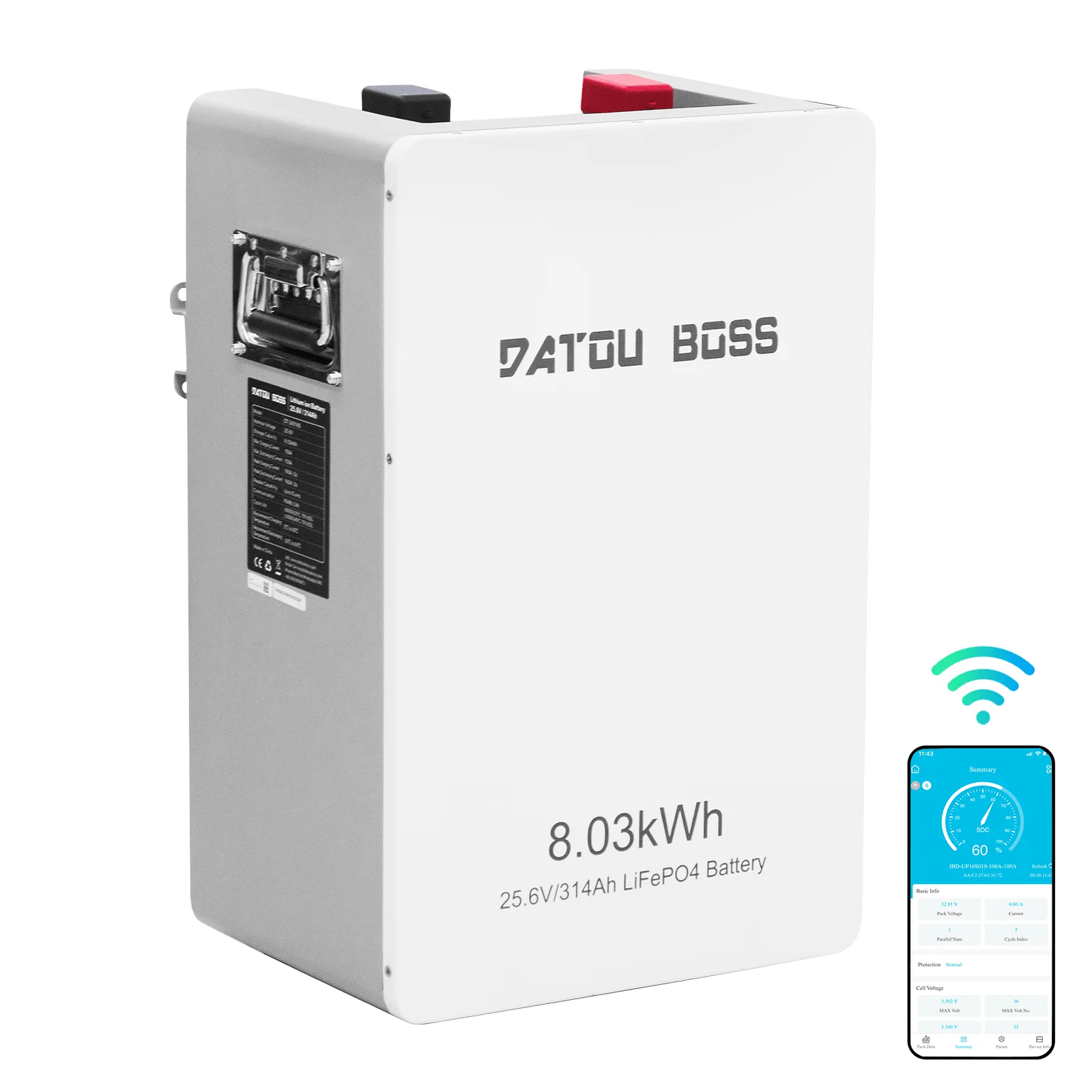 DATOUBOSS DT-24314S — LiFePO₄ акумулятор 25,6 В 314 А·год (8,04 кВт·год), фото 3 з галереї