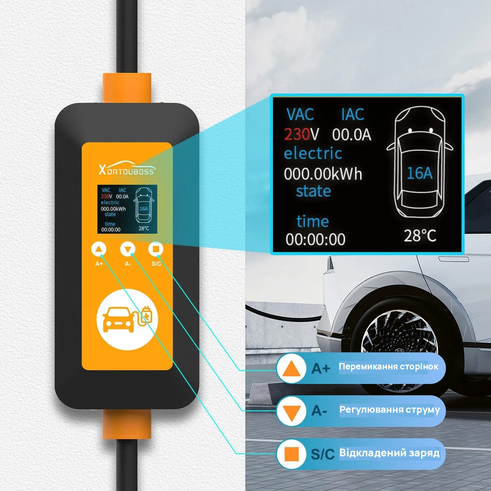 DATOUBOSS EVCDQ16A3.5KW — Портативна зарядка для електромобіля Type 2, 16 А 3,5 кВт, фото 9 з галереї